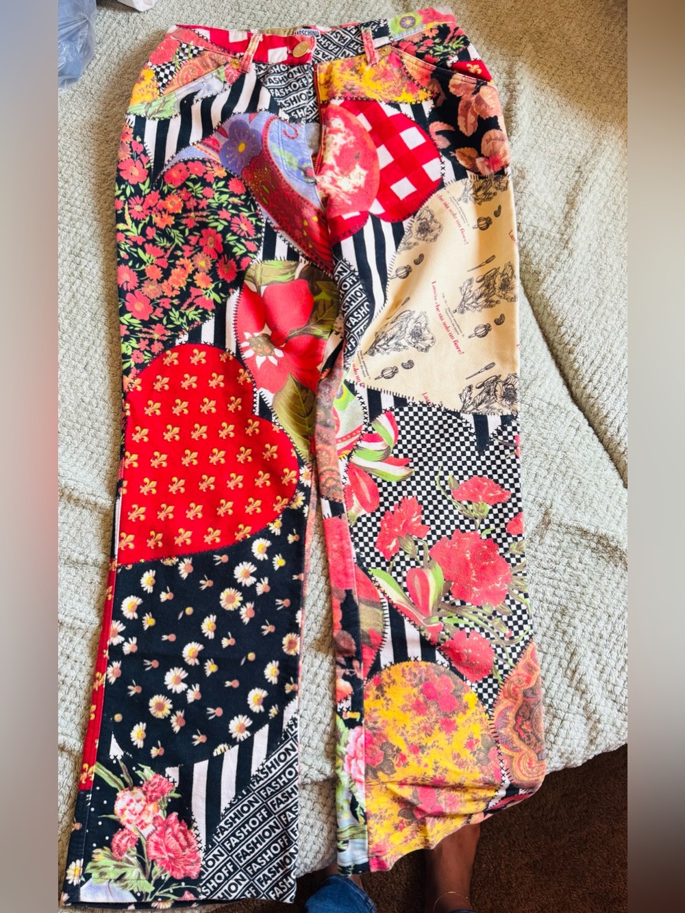 Vintage Moschino Patchwork Floral trouser pants Print - Red, Black, Yellow